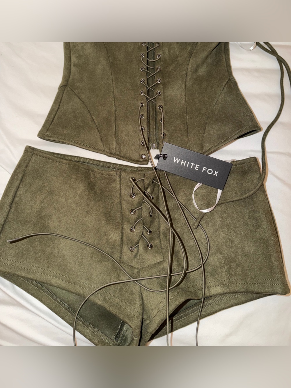 White Fox Boutique Olive Suede Lace-Up Corset Boot Top